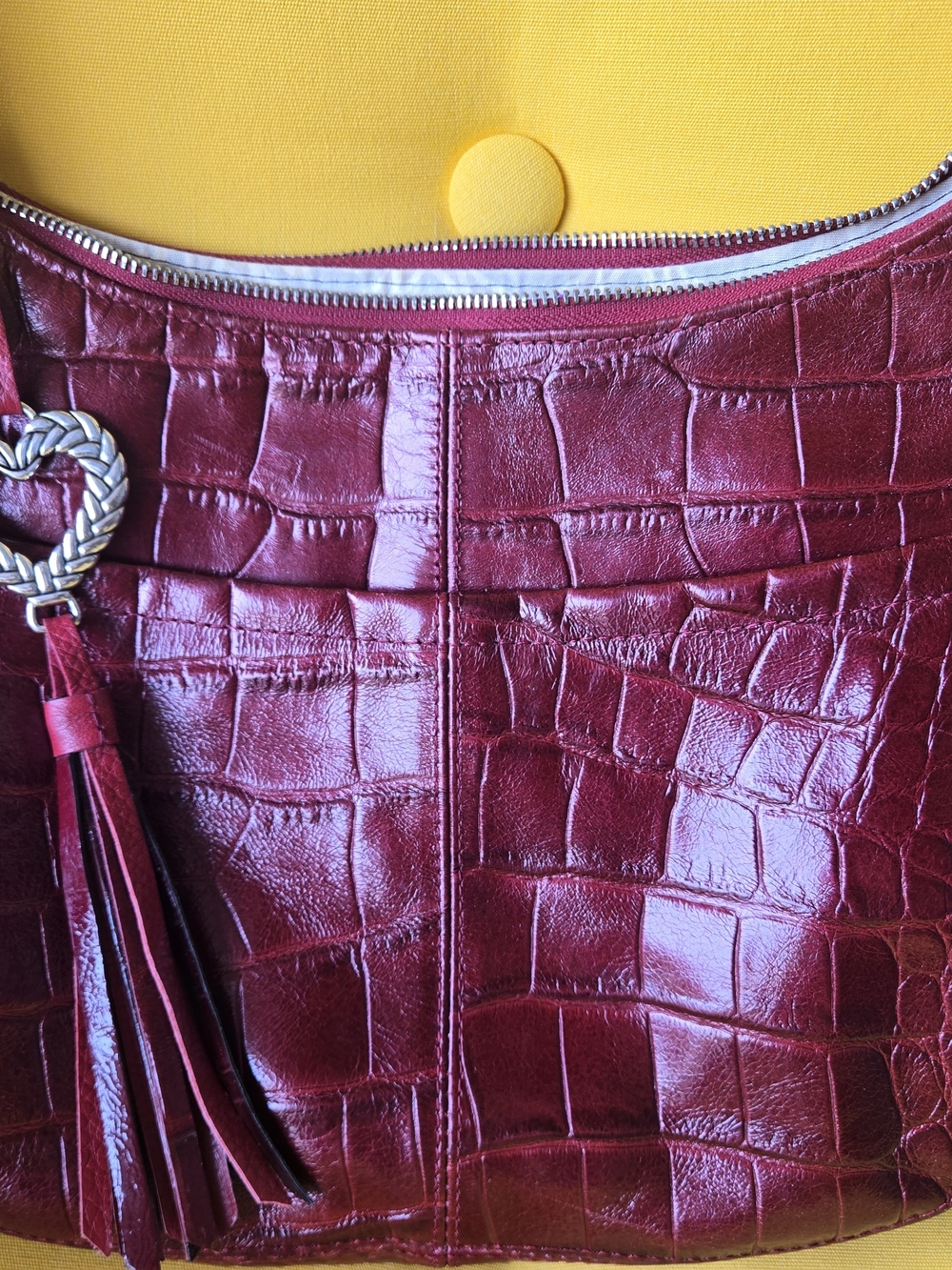 Brighton Croc-Embossed Shoulder Bag in Deep Wine - Picture 2 of 12
